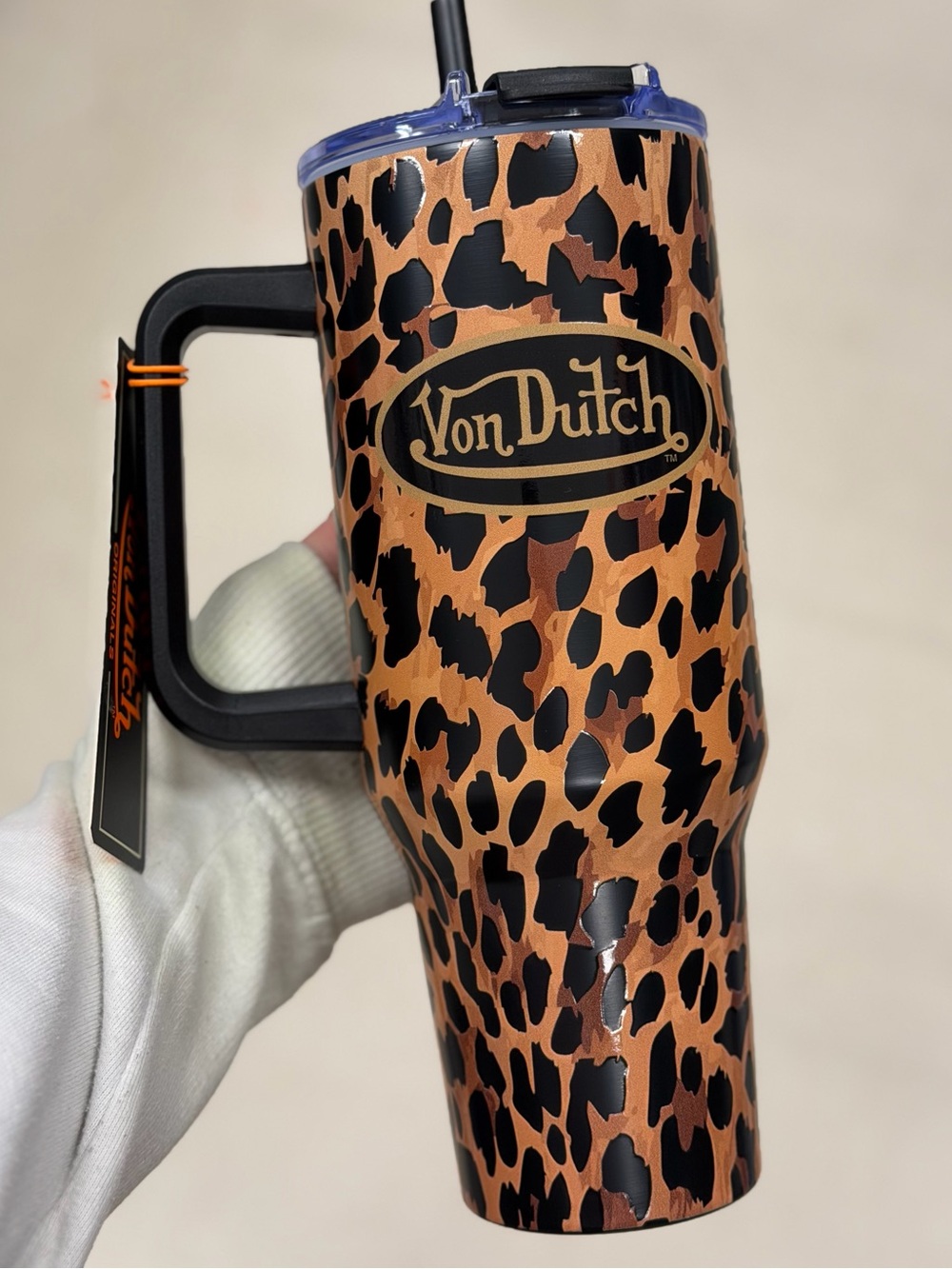 Von Dutch Brown Leopard Cheetah Animal Print Travel Tumbler 40 OZ